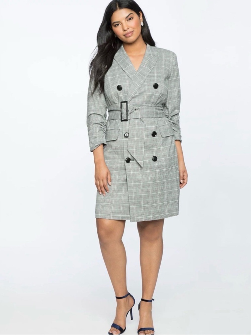 Eloquii Gray Plaid Belted Blazer Dress